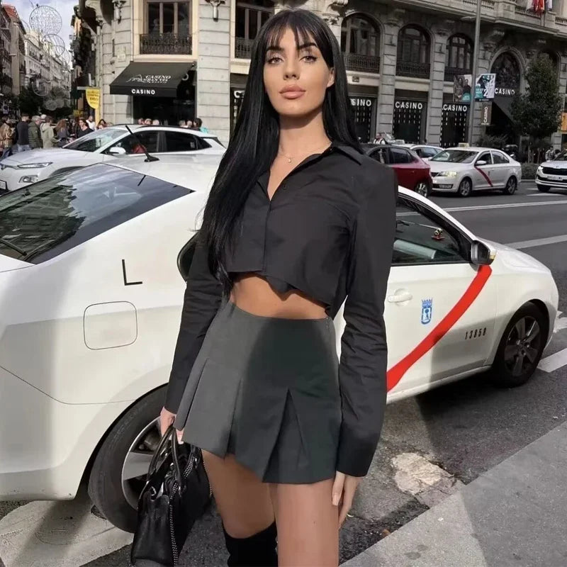 IMIEMIE ASDS Pleated Mini Skirt Pants High Waist Grey Short Skirts Women Summer Black Skirt Shorts Streetwear Casual Women's Skort