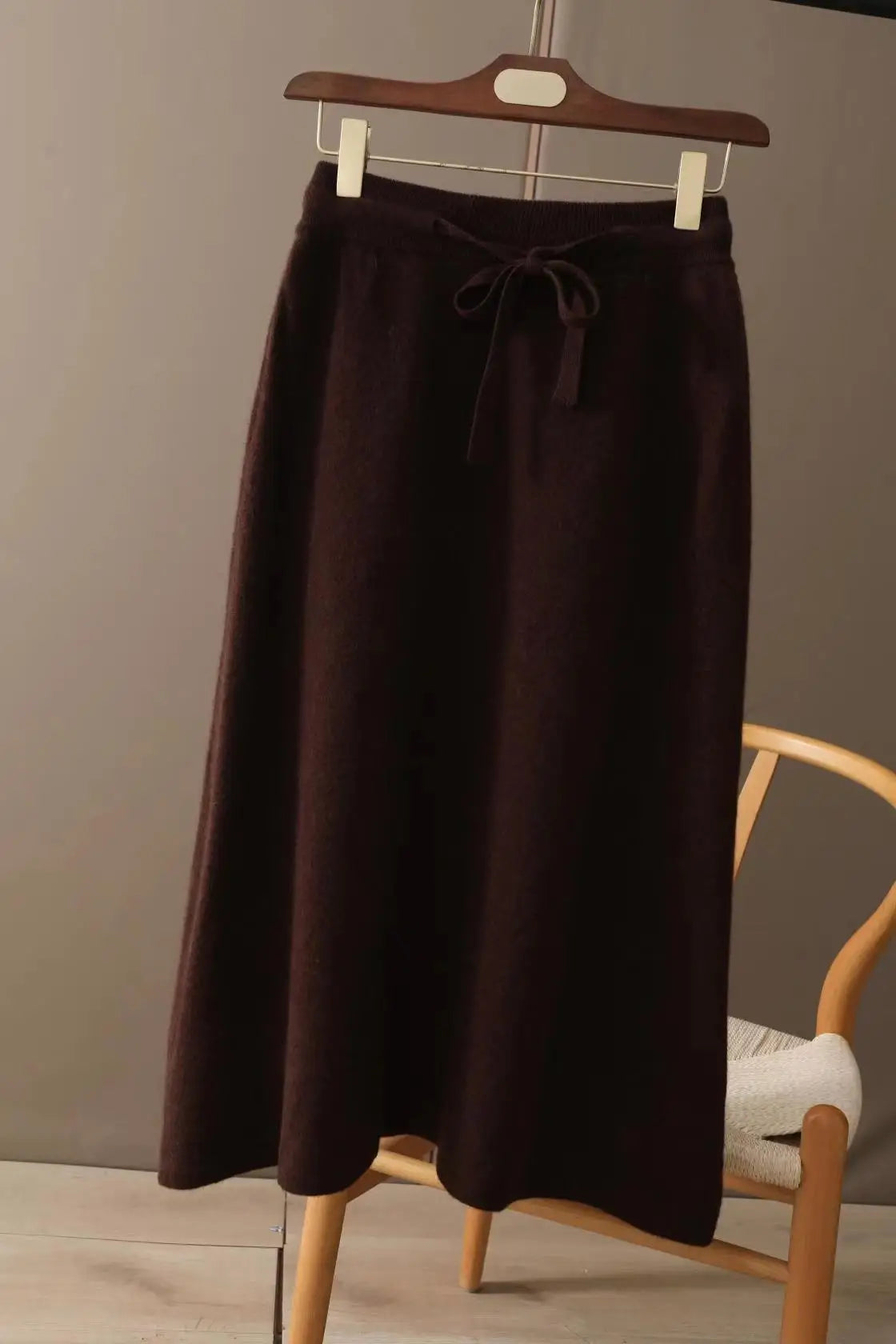 IMIEMIE Autumn And Winter100% Pure Wool Skirt Women's Long Pocket Small A Skirt High Waist Slim Cashmere Knit A-Line Skirt