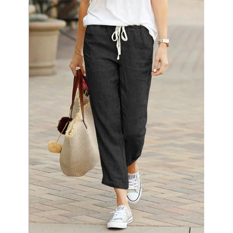 IMIEMIE Autumn Cotton Women's Pants Y2K Black Drawstring Elastic Waist Casual Pants Female Loose Fashion Elegant Ladies Bottom