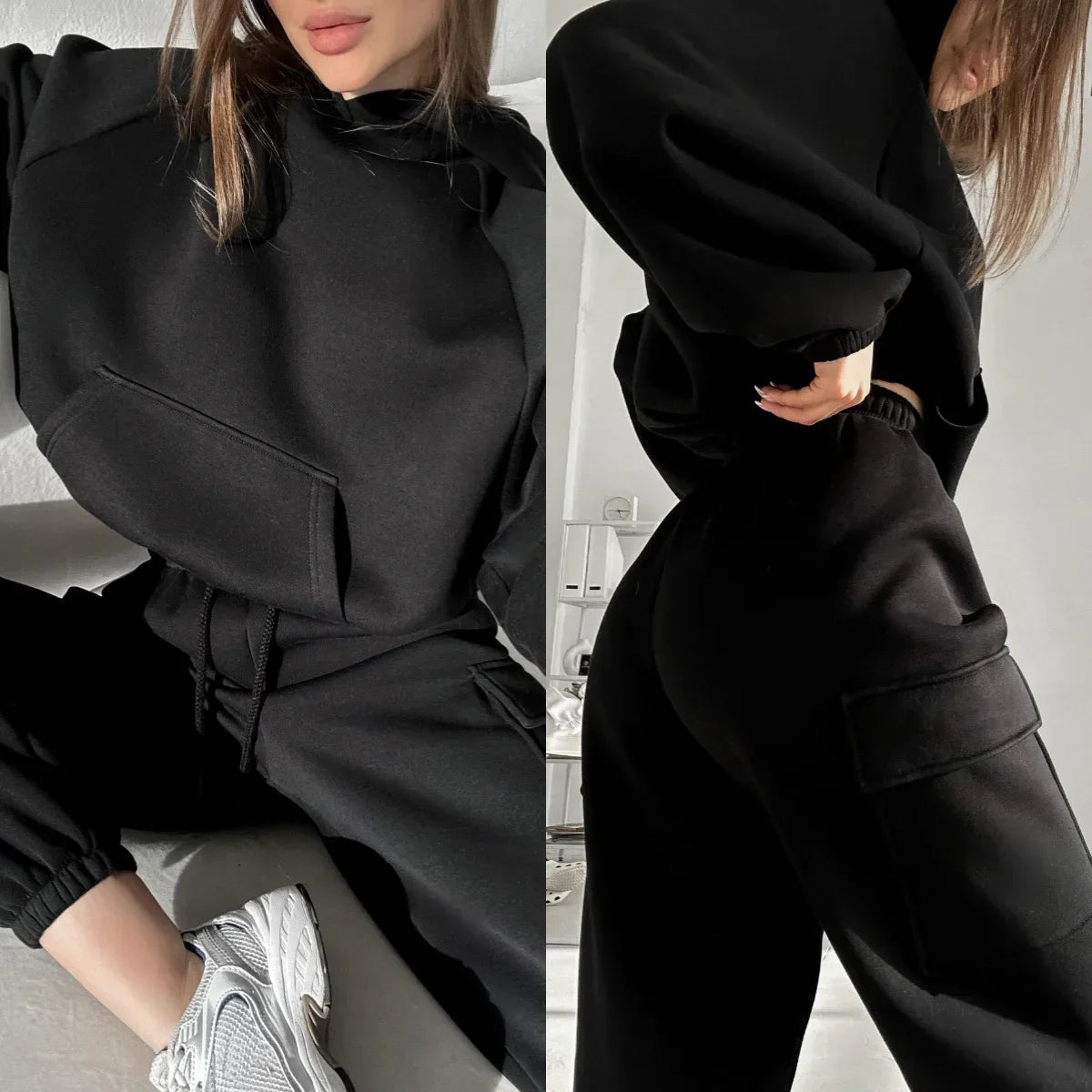 IMIEMIE Autumn Winter Women's Suit Sportswear Hoodie Pants Set Lady Solid Pullover Casual Sports Long Sleeve Tops and Pants Hoodie 2ps