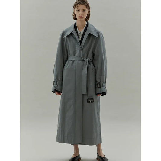 IMIEMIE B-TOTO Trench Coat Female 2024 Spring And Summer Casual Commuter Tie Belt Lapel Single-breasted Long Wind Coat Jacket Korean