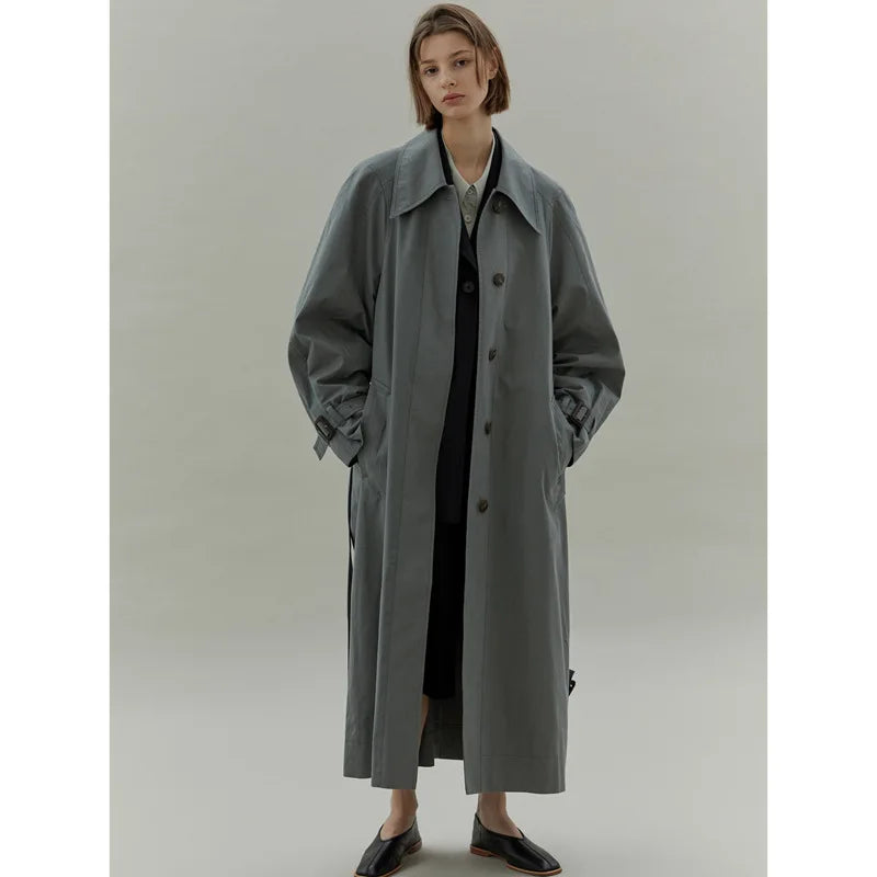 IMIEMIE B-TOTO Trench Coat Female 2024 Spring And Summer Casual Commuter Tie Belt Lapel Single-breasted Long Wind Coat Jacket Korean