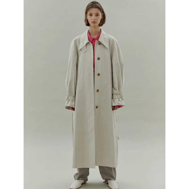 IMIEMIE B-TOTO Trench Coat Female 2024 Spring And Summer Casual Commuter Tie Belt Lapel Single-breasted Long Wind Coat Jacket Korean