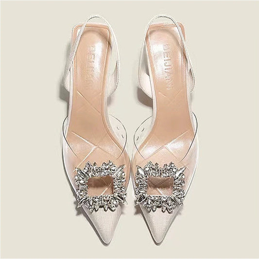 IMIEMIE BCEBYL Spring and Autumn Fashion New Sexy Banquet Comfortable Crystal Transparent Solid Color Pointed Toe Women's High Heels