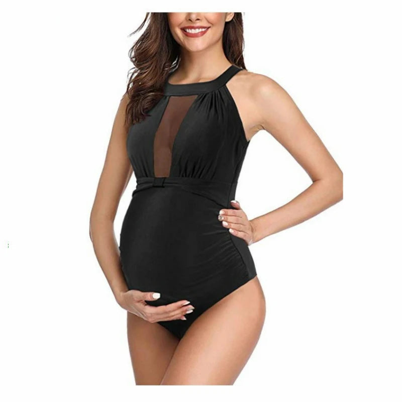 IMIEMIE BIKINI European and American Pregnant Mother Summer Solid One Piece Swimsuit Plus Size Maternity Clothes Bathing Suits Glittet