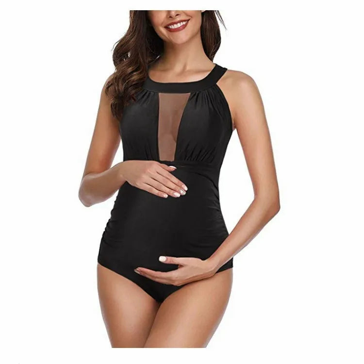 IMIEMIE BIKINI European and American Pregnant Mother Summer Solid One Piece Swimsuit Plus Size Maternity Clothes Bathing Suits Glittet