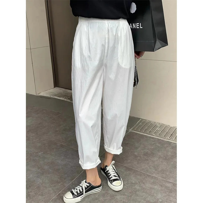 IMIEMIE BIVIGAOS Spring Summer New Cotton&Linen Harem Pants Women High Waist Loose Casual Pants Beige Solid Color Khaki Pants Elegant