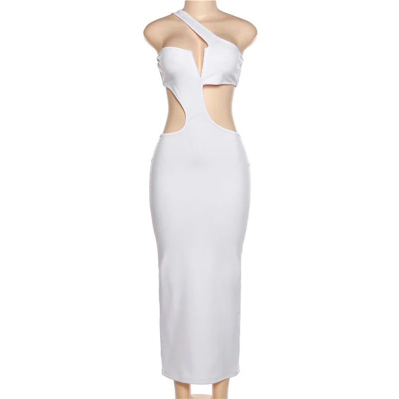 IMIEMIE BKLD Long Dresses Spring Summer 2024 New Women Clothing Fashion Irregular One Shoulder Sexy Cutout Open Back Bodycon Dress