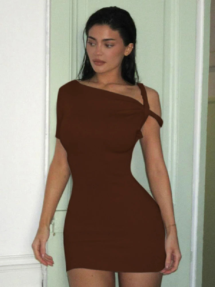 IMIEMIE BOOFEENAA Asymmetrical Twist One Shoulder Mini Dress Kylie Jenner Outfits Womens Summer Dresses Fashion Clothing 2024 C85-BB19