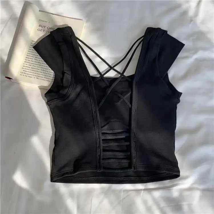 IMIEMIE Backless Top Sexy Crop Top Women Summer Clothes Square Neck Corset Top Y2K Clothes 2024 Solid Bustier Streetwear Black Tank Top