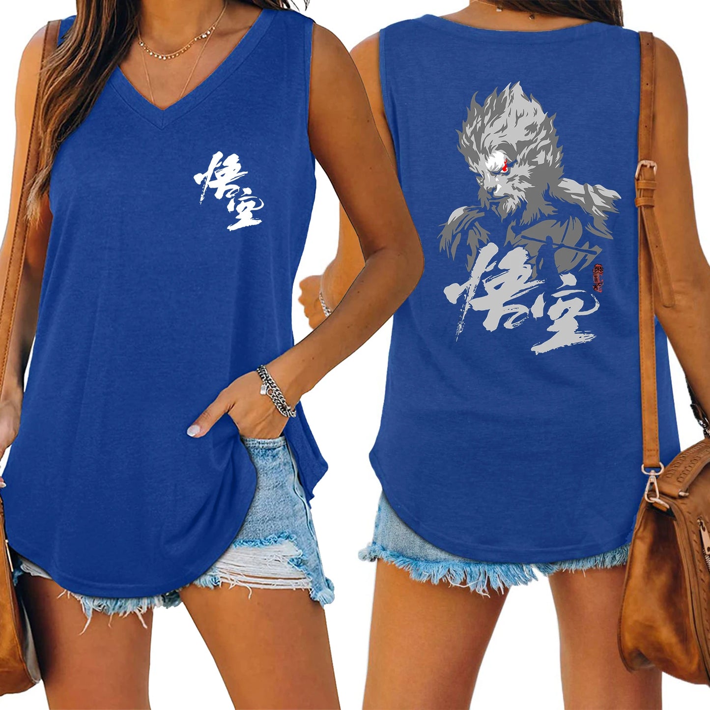 IMIEMIE Black Myth Wukong Sun Wukong Tank V-neck Female Vest Loose Oversized Women No Sleeve Top