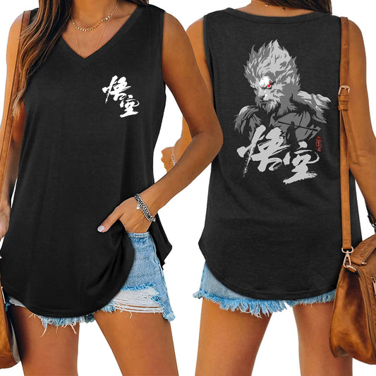 IMIEMIE Black Myth Wukong Sun Wukong Tank V-neck Female Vest Loose Oversized Women No Sleeve Top