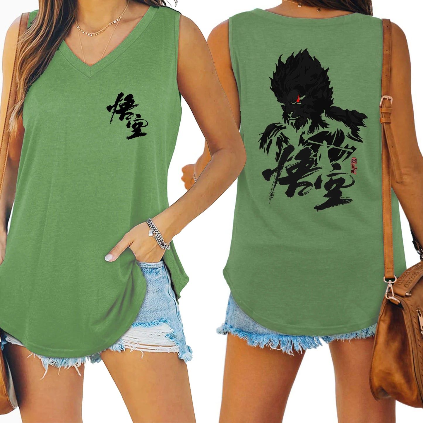 IMIEMIE Black Myth Wukong Sun Wukong Tank V-neck Female Vest Loose Oversized Women No Sleeve Top