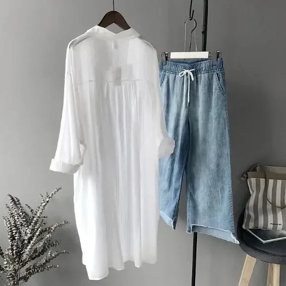 IMIEMIE Blouse Women Shirt Women's Summer Loose Breathable Cardigan Coat Blusas Ropa De Mujer