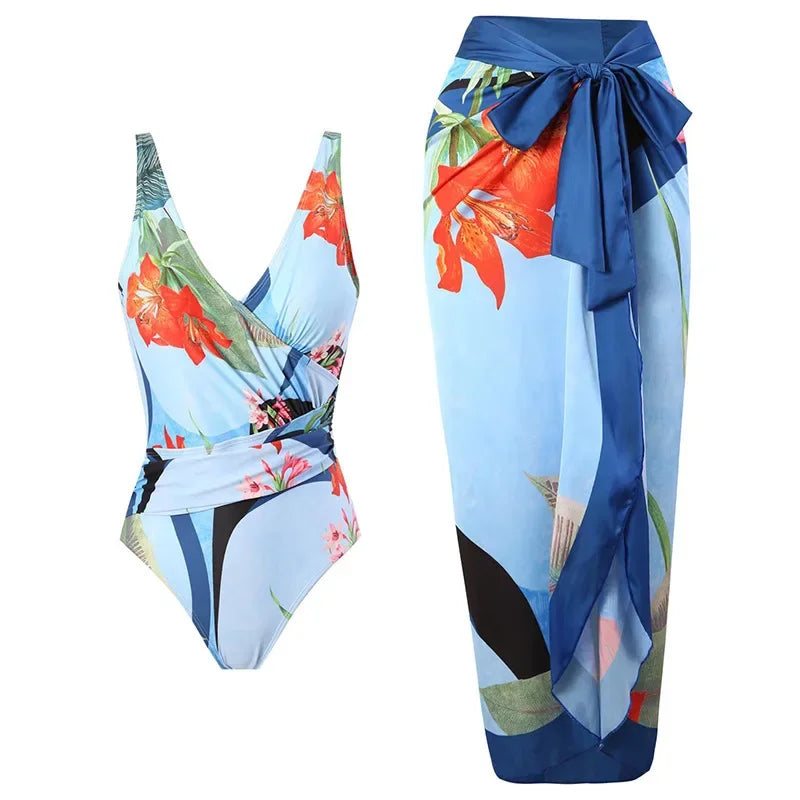 IMIEMIE Bohemian Style Women's Swimsuit Conservative Printed One-piece Cover Up Trousers Skirt European American Fashion