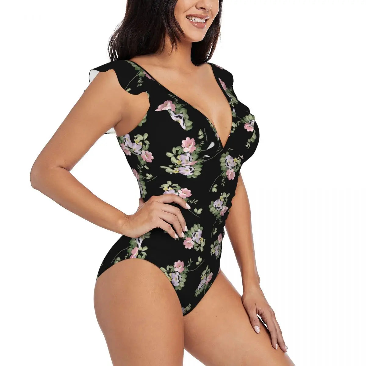 IMIEMIE Bohemian one piece swimsuit women flower patter Women's Ruffle Swimsuits Swimwear Sexy bikini suit fashion