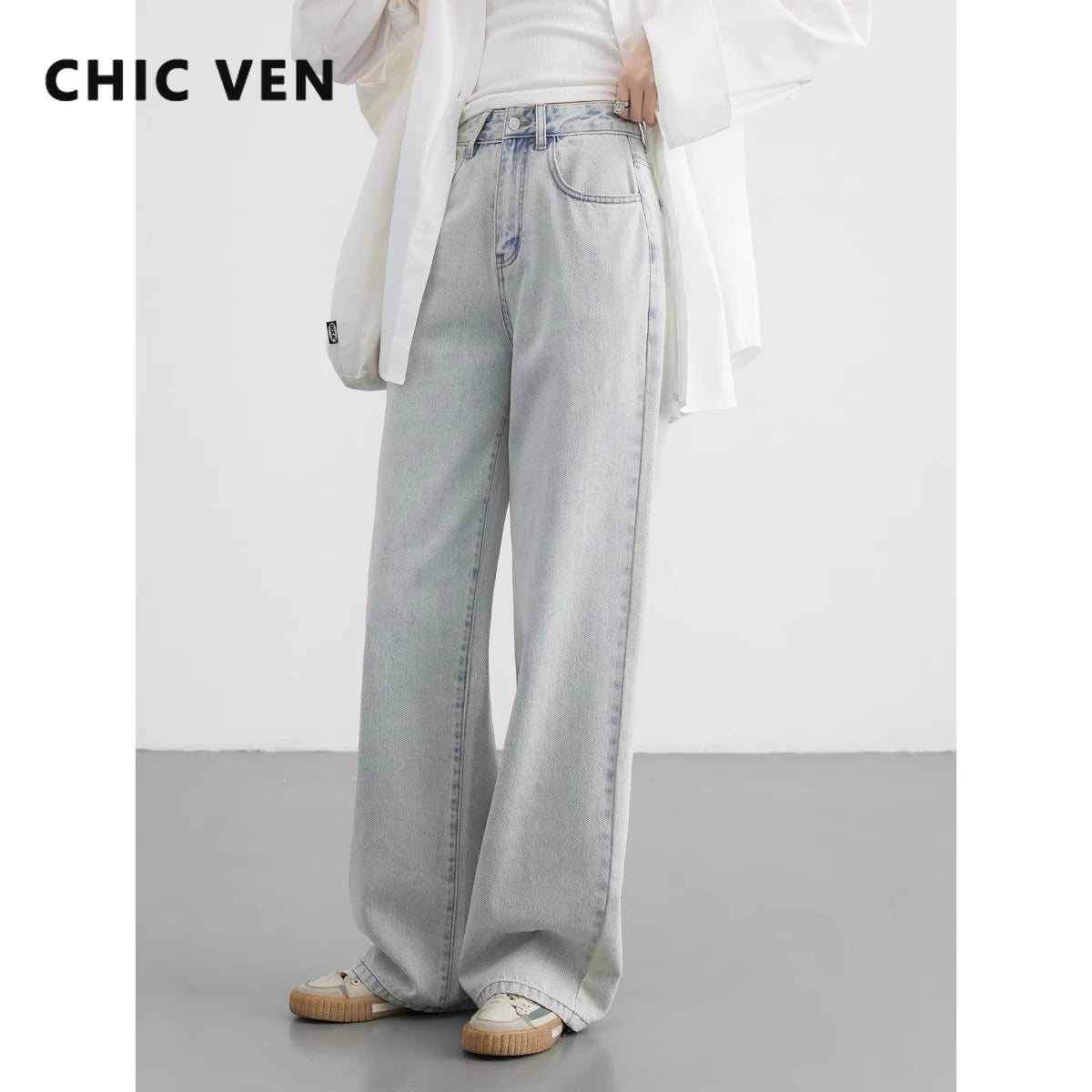 IMIEMIE CHIC VEN Women Jeans Casual New High Waisted Cotton Straight Wide Leg Trousers Female Long Denim Pants Spring Autumn 2024