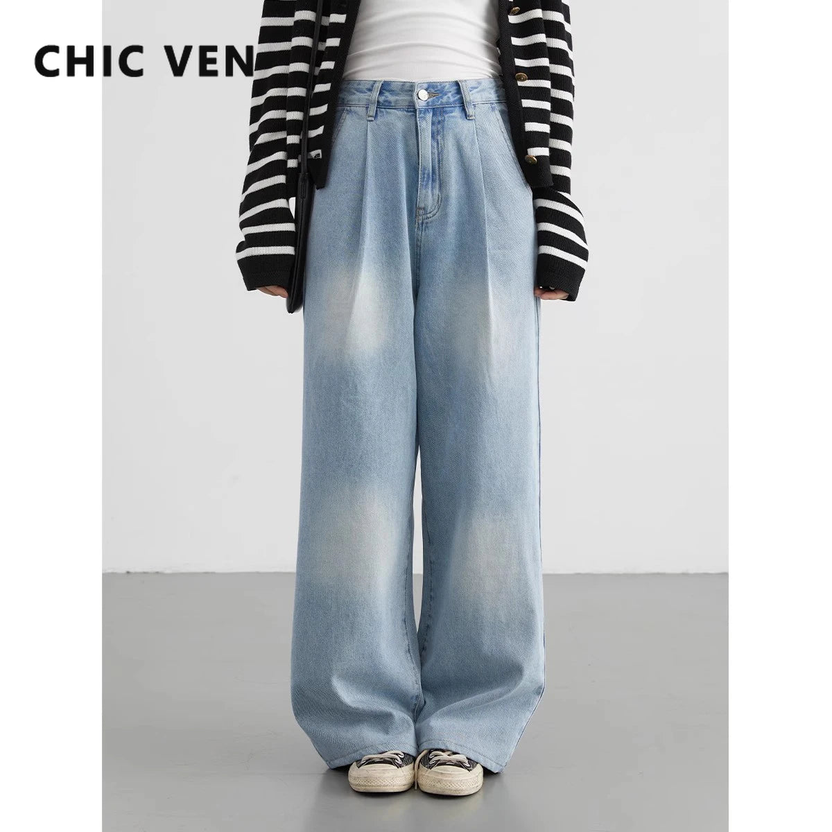 IMIEMIE CHIC VEN Women Jeans New Neutral Loose High Waisted Casual Pleated Wide Leg Denim Pant Woman Trousers Spring Autumn 2024