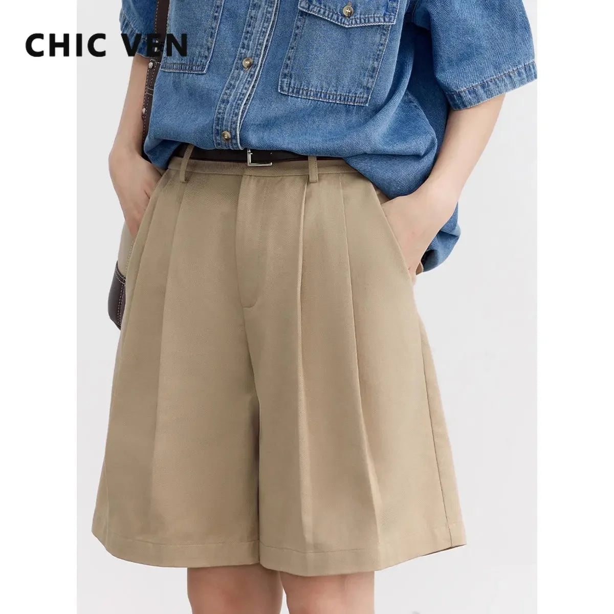 IMIEMIE CHIC VEN Women Short Loose Casual Wide Leg Short Pants High Waisted Woman Short Trousers Summer 2024 Female Clothing