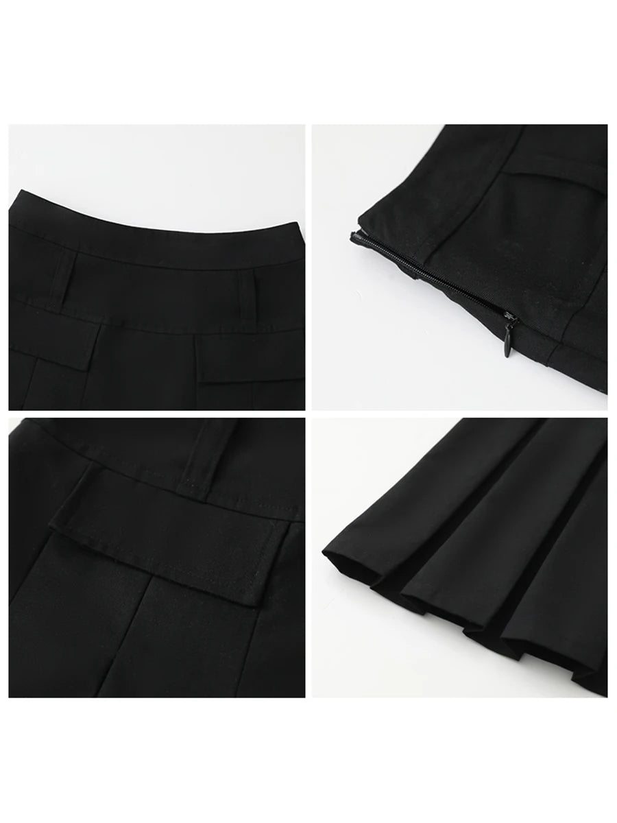 IMIEMIE CHIC VEN Women Skirts Black Loose New British H-shaped High Waisted Female Pleated Half A-line Long Skirt Spring Summer 2024