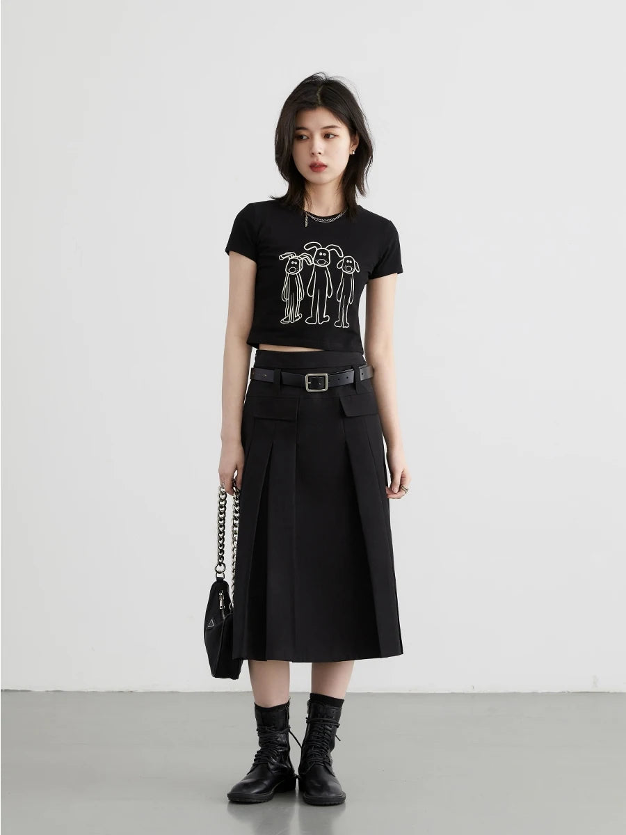 IMIEMIE CHIC VEN Women Skirts Black Loose New British H-shaped High Waisted Female Pleated Half A-line Long Skirt Spring Summer 2024