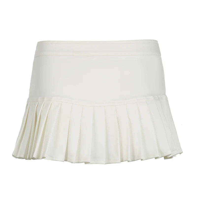 IMIEMIE CIBBAR Knit All-match White Super Short Mini Skirt with Shorts Sexy Preppy Style Low Rise Pleated Skirts for Women y2k Aesthetic