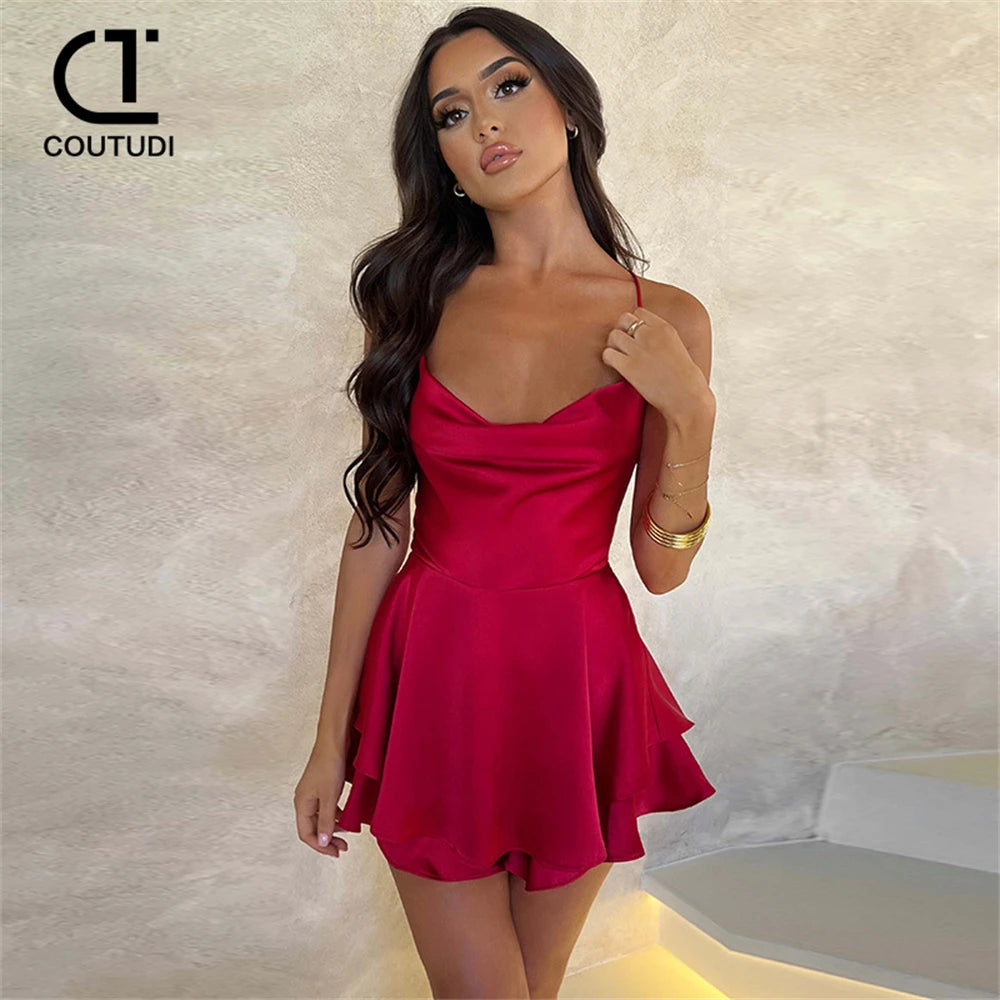 IMIEMIE COUTUDI 2024 New Fashion Backless Lace-up Sexy Dress Suspender Strap Slim Layered Women Evening Dress Party Mini Dress Vestidos