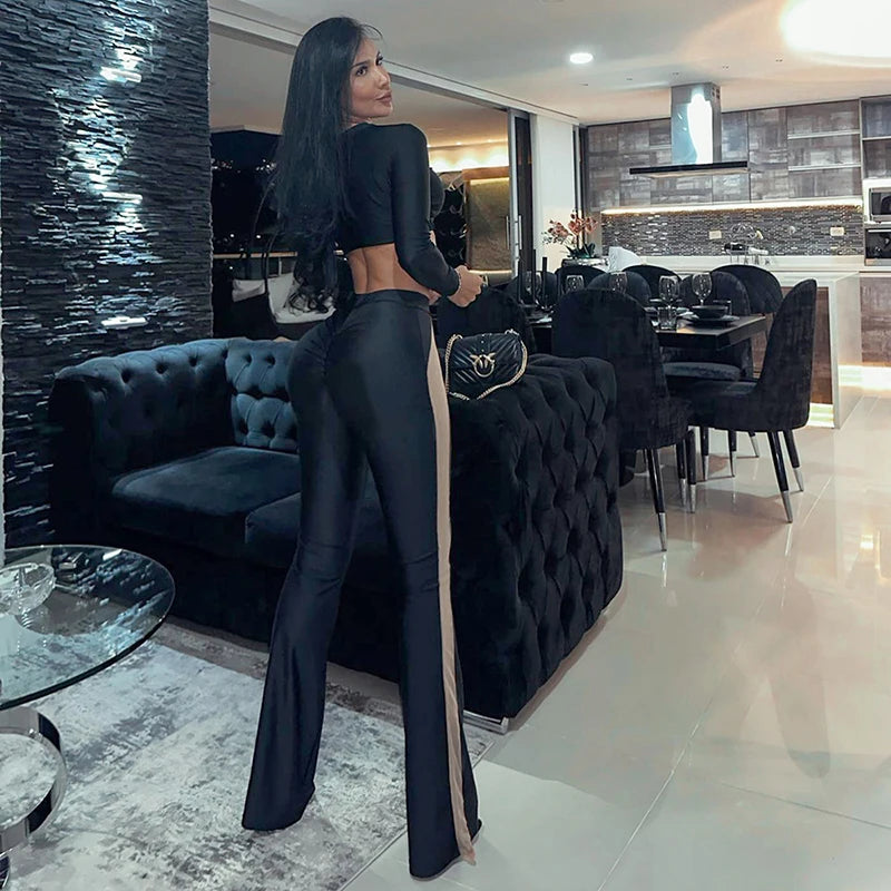 HAIPURUNCUTENOVA Chic Elegant Woman Pants Summer Shiny Mesh Patch Luxury Clothes Women'S Trousers Aesthetic Gothic Women Flare Pants