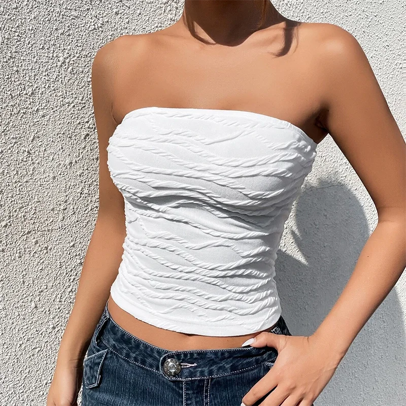 IMIEMIE CUTENOVA Summer Solid Colour Striped Top Neckless Plunge Sexy Slim Sleeveless Pullover Neckless Top Simple Backless Girls' Tops