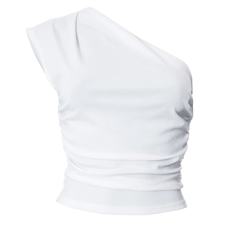 IMIEMIE CUTENOVA Women White Basic Slash Neck Tee Shirt Skinny Harajuku Sleeveless Tops Fashion Versatile Undershirt