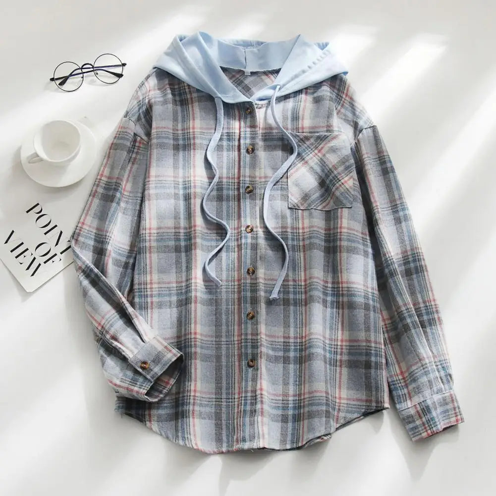 IMIEMIE Cardigan Shirt Single-breasted Designed Sense Plaid Pattern Loose Office Hoodie Shirt Thick Autumn Shirt Female Clothing