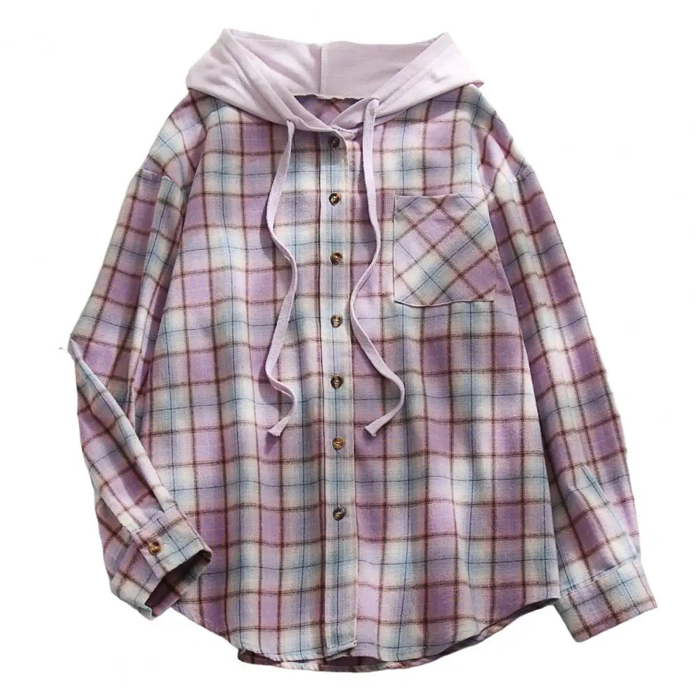 IMIEMIE Cardigan Shirt Single-breasted Designed Sense Plaid Pattern Loose Office Hoodie Shirt Thick Autumn Shirt Female Clothing