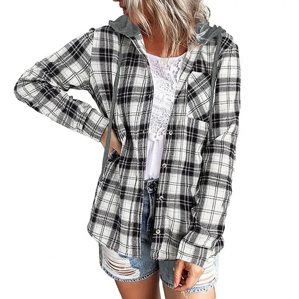 IMIEMIE Cardigan Shirt Single-breasted Designed Sense Plaid Pattern Loose Office Hoodie Shirt Thick Autumn Shirt Female Clothing