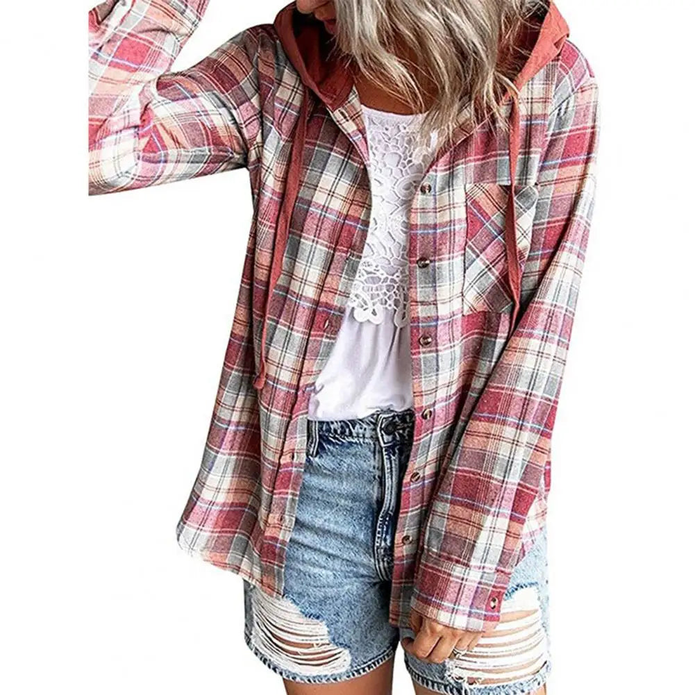 IMIEMIE Cardigan Shirt Single-breasted Designed Sense Plaid Pattern Loose Office Hoodie Shirt Thick Autumn Shirt Female Clothing