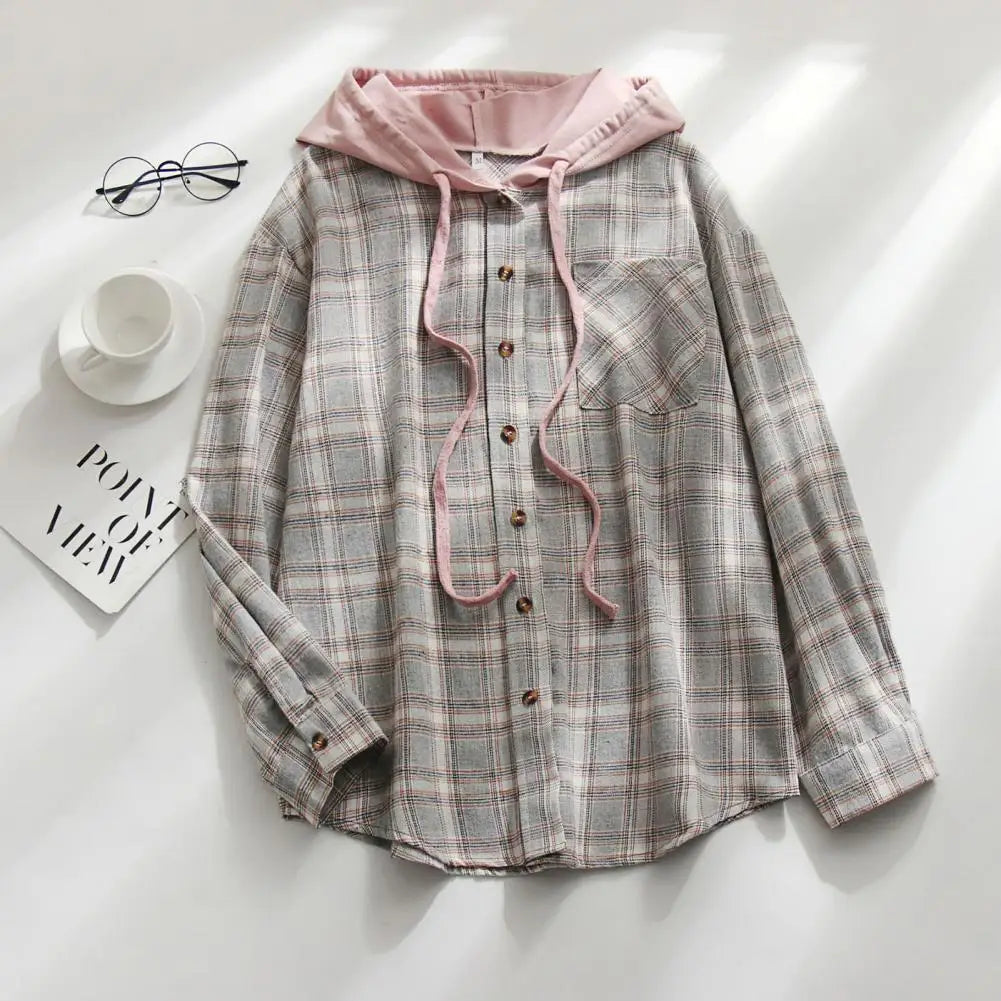 IMIEMIE Cardigan Shirt Single-breasted Designed Sense Plaid Pattern Loose Office Hoodie Shirt Thick Autumn Shirt Female Clothing