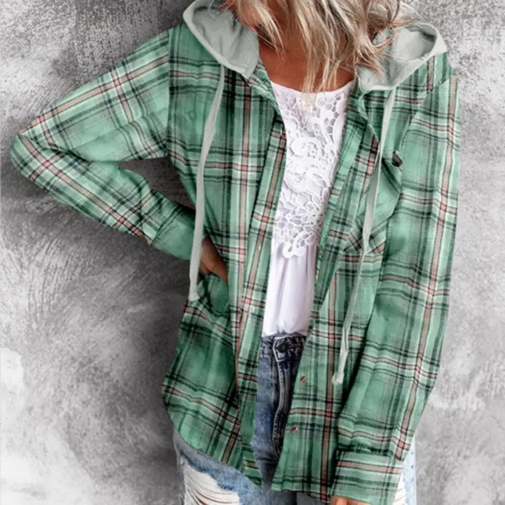 IMIEMIE Cardigan Shirt Single-breasted Designed Sense Plaid Pattern Loose Office Hoodie Shirt Thick Autumn Shirt Female Clothing