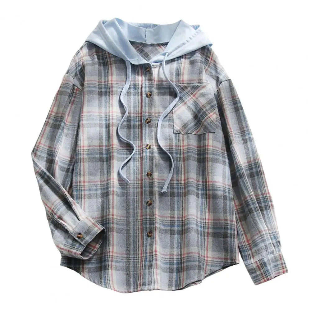 IMIEMIE Cardigan Shirt Single-breasted Designed Sense Plaid Pattern Loose Office Hoodie Shirt Thick Autumn Shirt Female Clothing