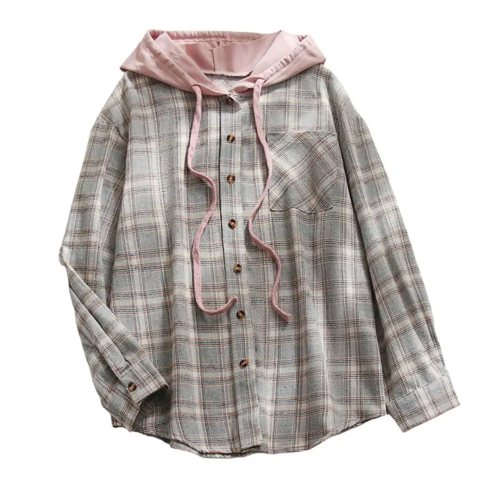 IMIEMIE Cardigan Shirt Single-breasted Designed Sense Plaid Pattern Loose Office Hoodie Shirt Thick Autumn Shirt Female Clothing