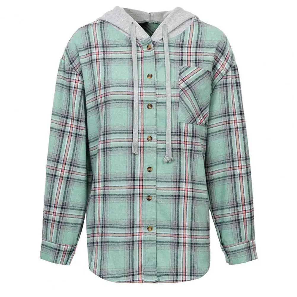 IMIEMIE Cardigan Shirt Single-breasted Designed Sense Plaid Pattern Loose Office Hoodie Shirt Thick Autumn Shirt Female Clothing