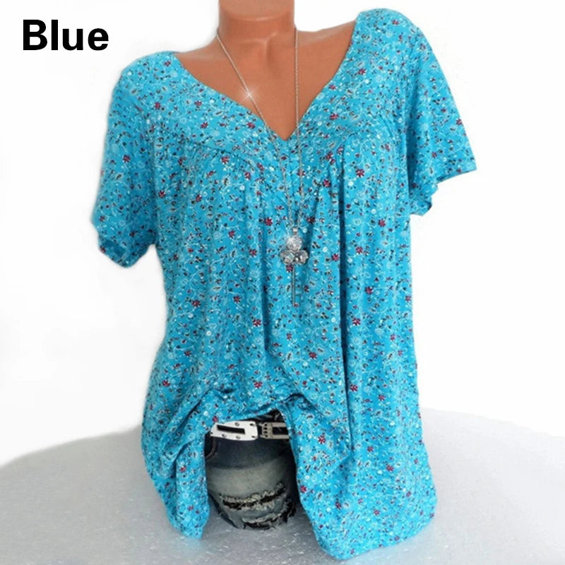 IMIEMIE Casual Large Size V-Neck T-Shirt Tops Fashion Women T-Shirt Summer Loose Printed Bottoming Shirt