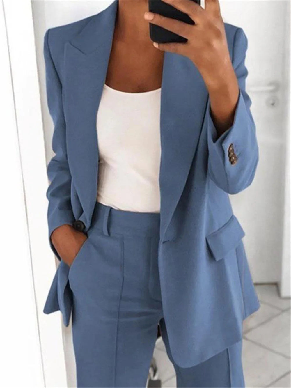 IMIEMIE Casual Long Sleeve Suit Coat Pants Set Office Lady Spring Autumn Solid Blouse Trouser Two Piece Set Women Outfit 2024 Tops