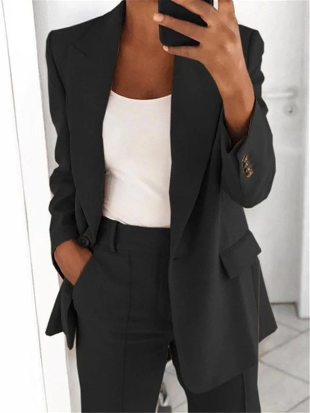 IMIEMIE Casual Long Sleeve Suit Coat Pants Set Office Lady Spring Autumn Solid Blouse Trouser Two Piece Set Women Outfit 2024 Tops