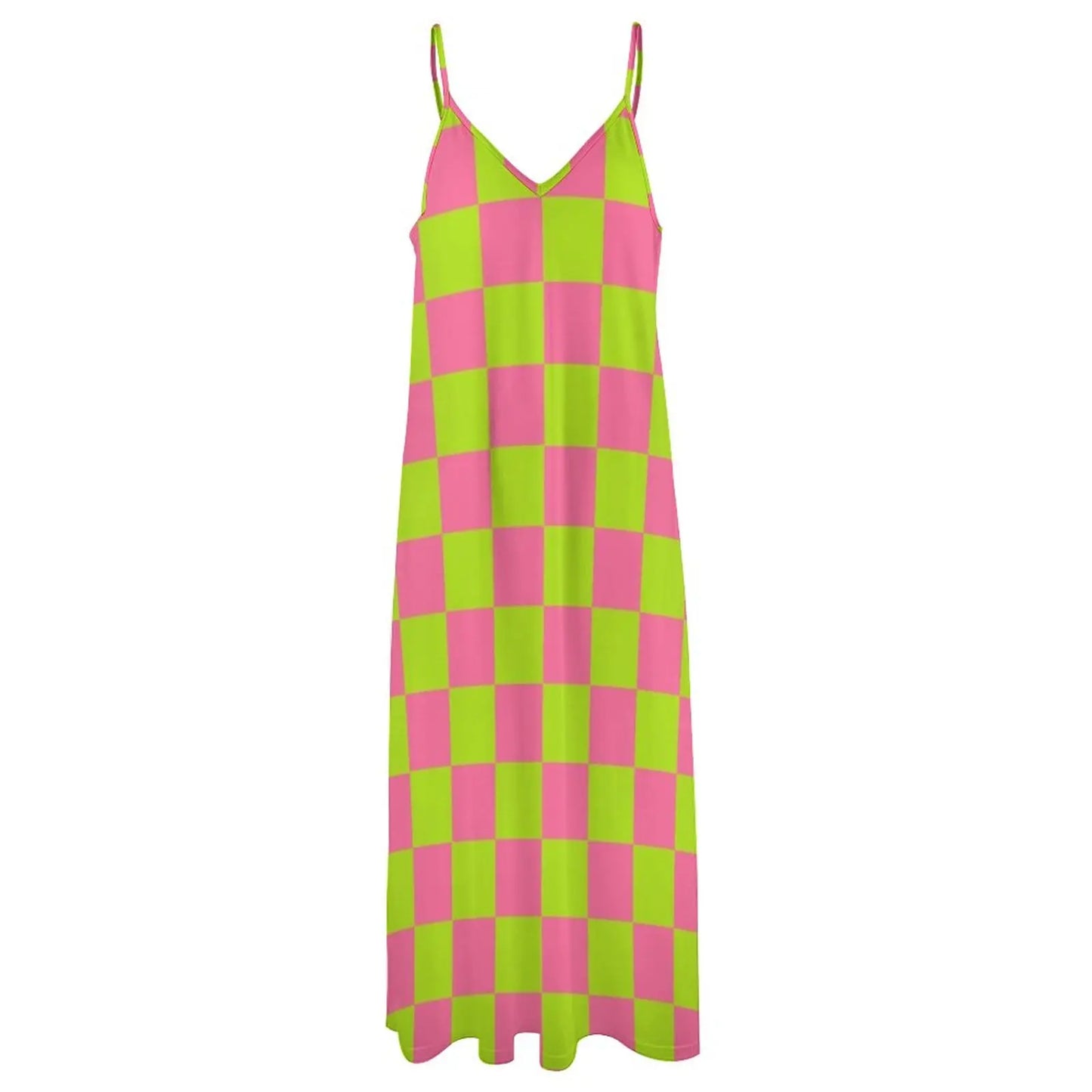 IMIEMIE Checkered Lime Green and Pink Sleeveless Dress elegant women's dresses for wedding beach dress