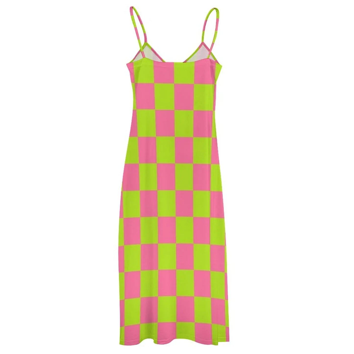 IMIEMIE Checkered Lime Green and Pink Sleeveless Dress elegant women's dresses for wedding beach dress