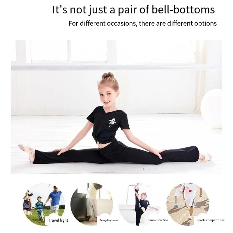 IMIEMIE Children's Dance Bell-Bottom Pants Girls Spring and Summer Trousers Slim Training Suit Latin Jazz Dance Suit Sports Bodysuits