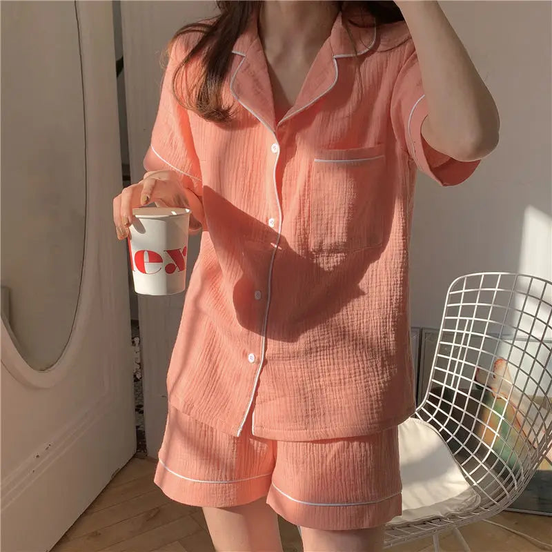 IMIEMIE Cotton Sleepwear Korean Pajamas Women Pijama Female Bedroom Set Woman 2 Pieces Loungewear Brief Suits with Shorts Pyjamas