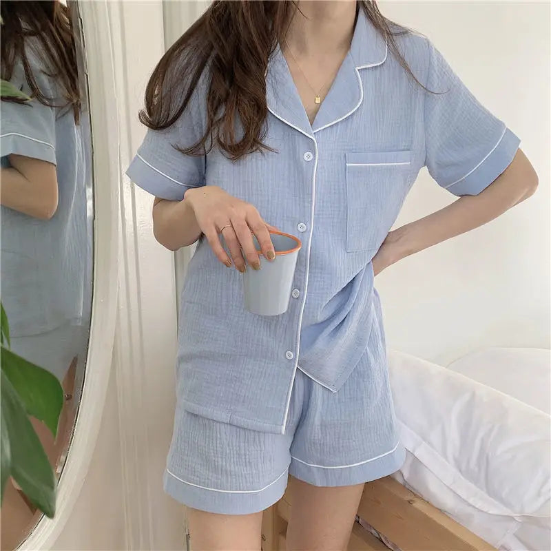 IMIEMIE Cotton Sleepwear Korean Pajamas Women Pijama Female Bedroom Set Woman 2 Pieces Loungewear Brief Suits with Shorts Pyjamas