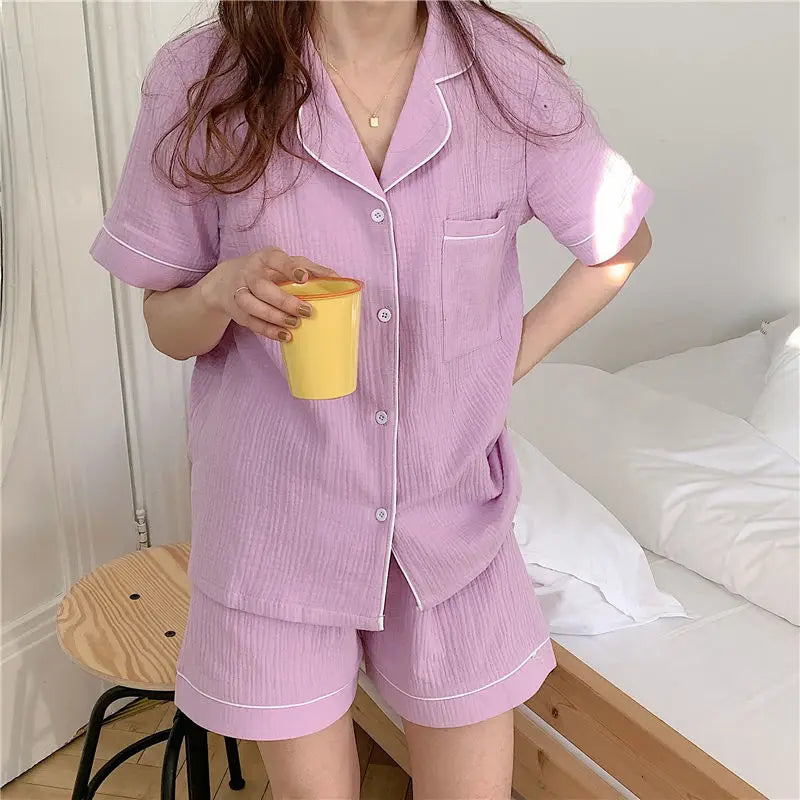 IMIEMIE Cotton Sleepwear Korean Pajamas Women Pijama Female Bedroom Set Woman 2 Pieces Loungewear Brief Suits with Shorts Pyjamas