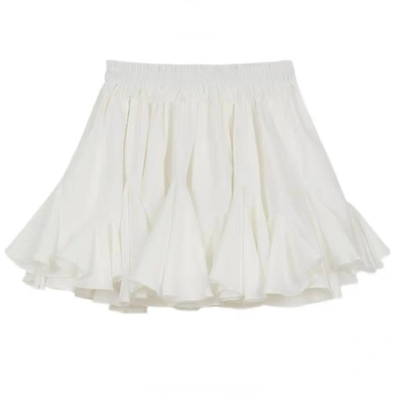 IMIEMIE DEEPTOWN White Skirt Shorts Women 2024 Summer High Waist A-line Irregular Korean Style Cute Y2k Mini Ruffle Skirt Coquette Girl