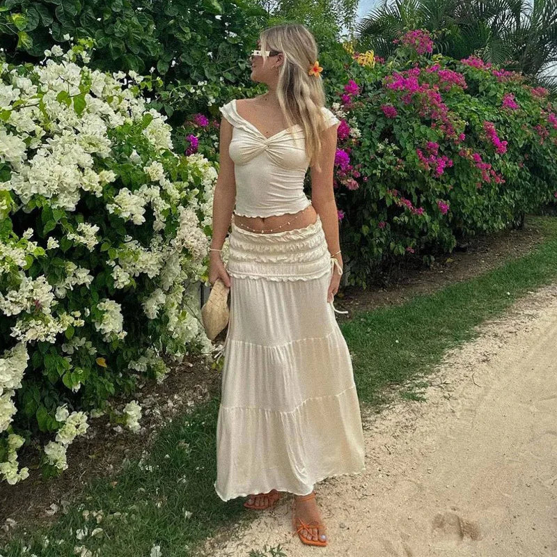 IMIEMIE DGLUKE Fashion Summer Outfits For Women Crop Top And Long Skirt 2 Piece Set Women Beach Holiday Outfit 2024 New In Matching Sets